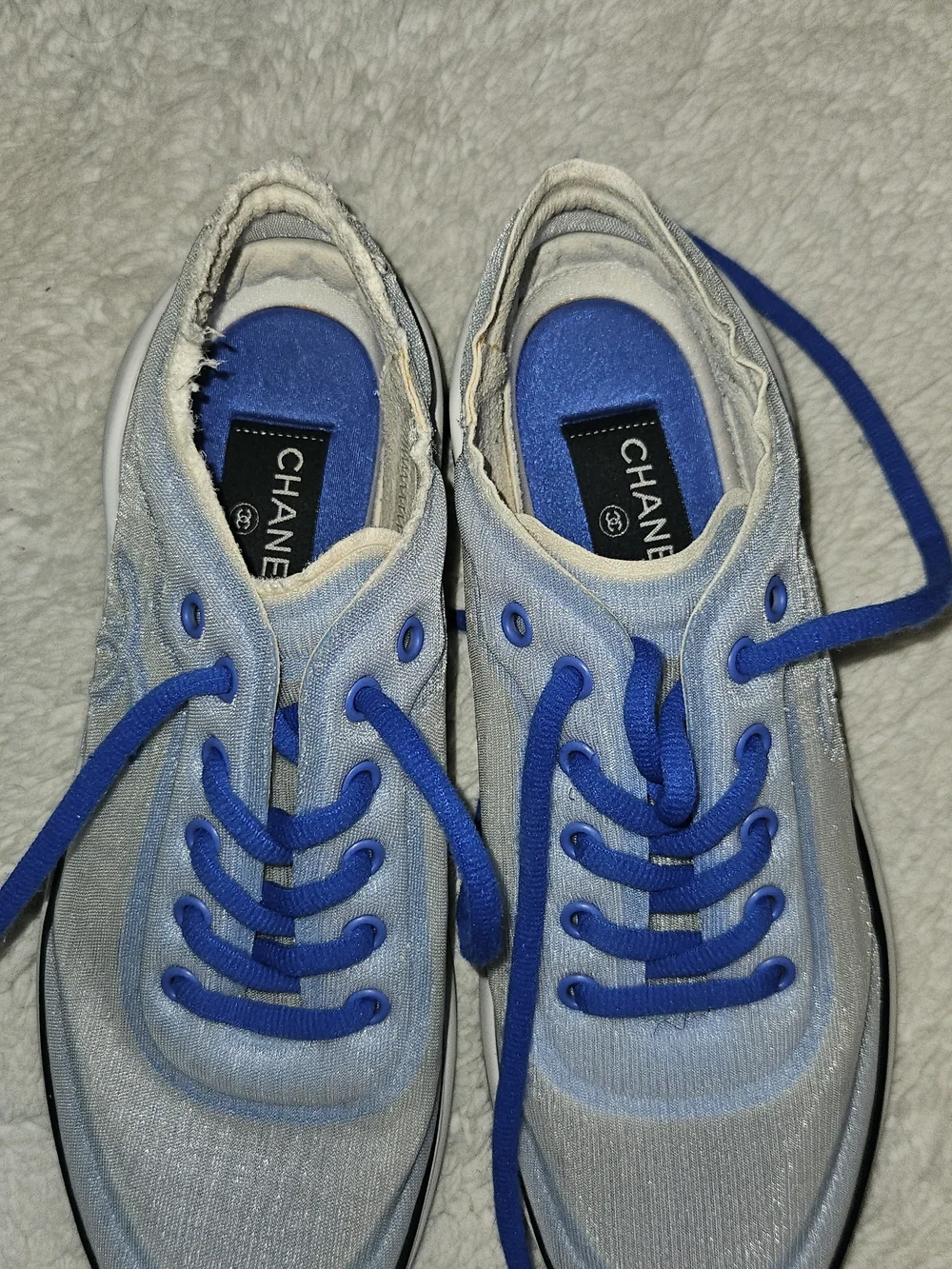 CHANEL Light Blue and Royal Blue Lace-Up Sneakers